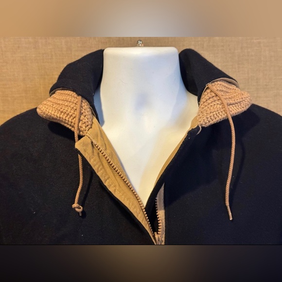 Vintage 1950’s Selvy Fur Company tan canvas navy wool Reversible Hooded Cape OS - Picture 9 of 11